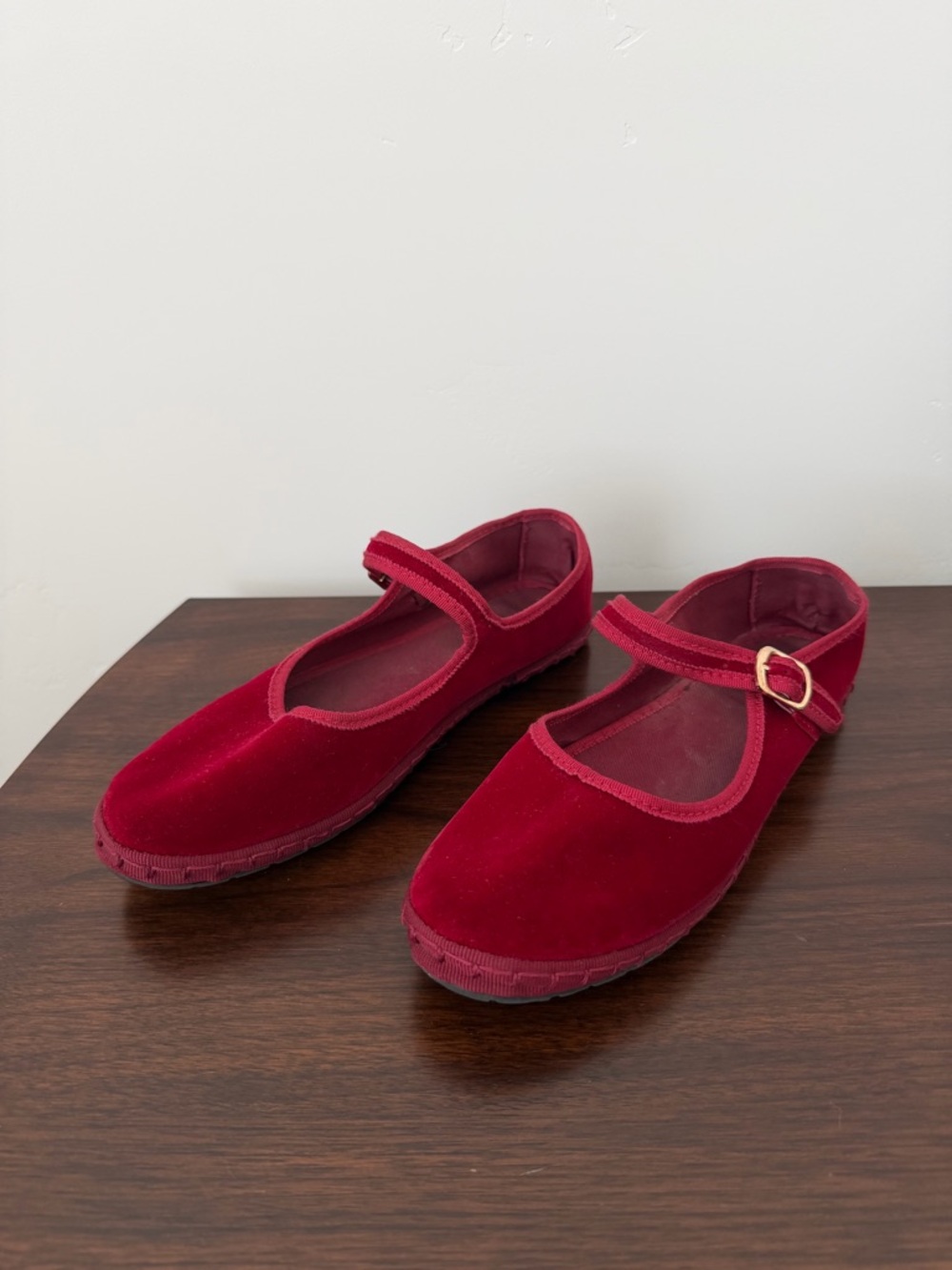Velvet Mary Jane ballerina flats
